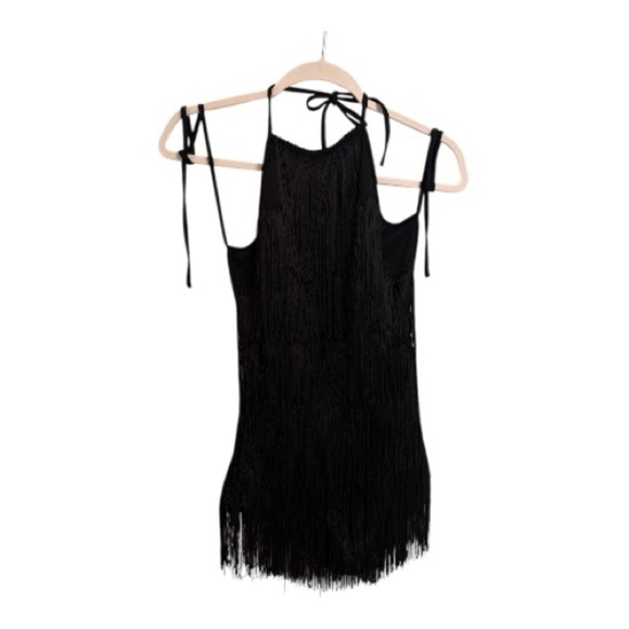PrettyLittleThing Tops - PrettyLittleThing Black Halter Fringe Bodysuit